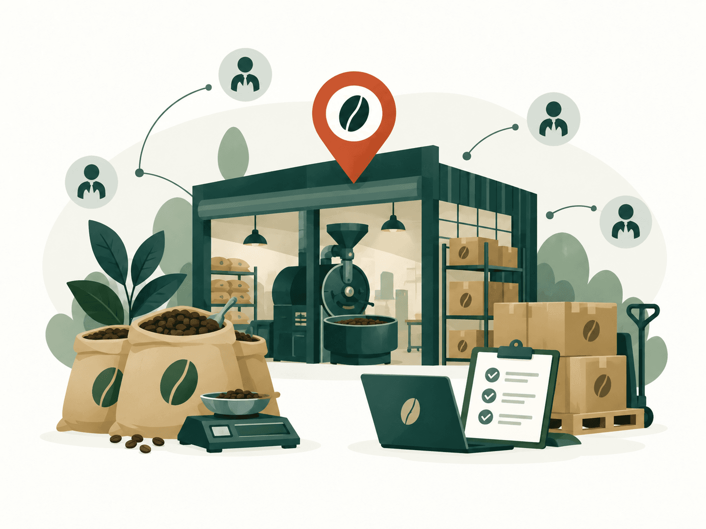 Editorial illustration for B2B lead generation for coffee wholesalers market research and B2B lead generation