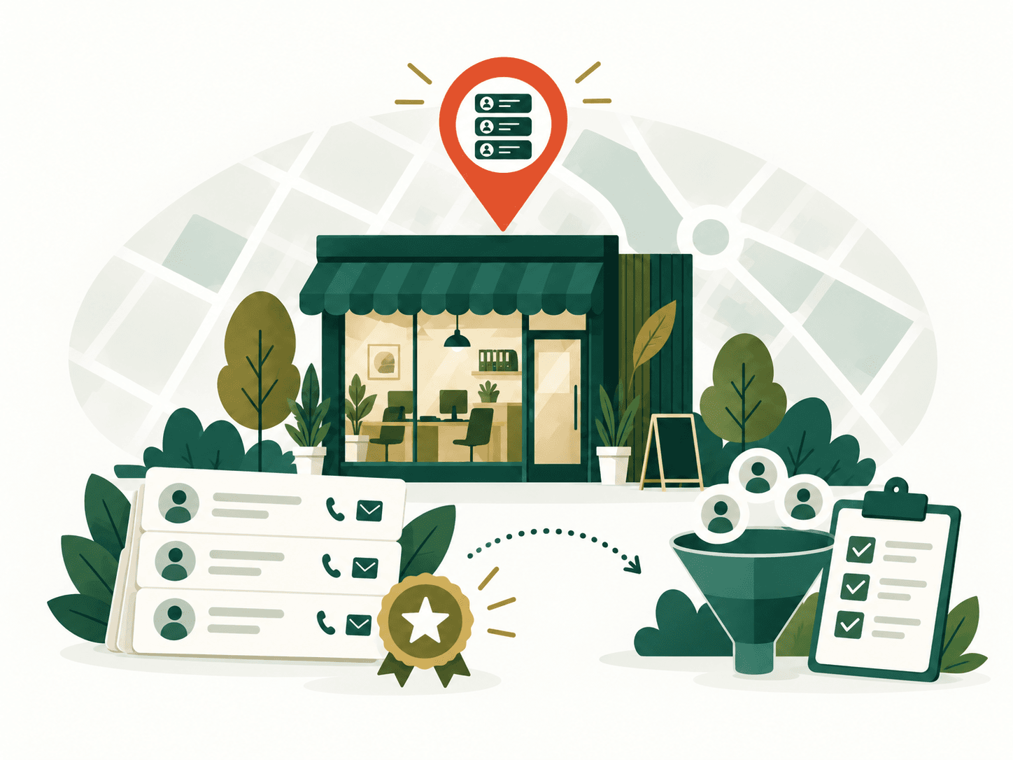 Editorial illustration for lead list building services market research and B2B lead generation