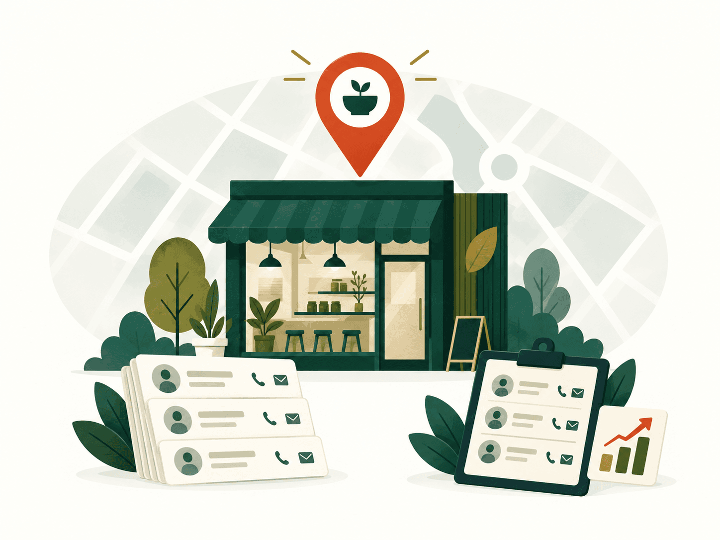 Editorial illustration for local business lead list market research and B2B lead generation