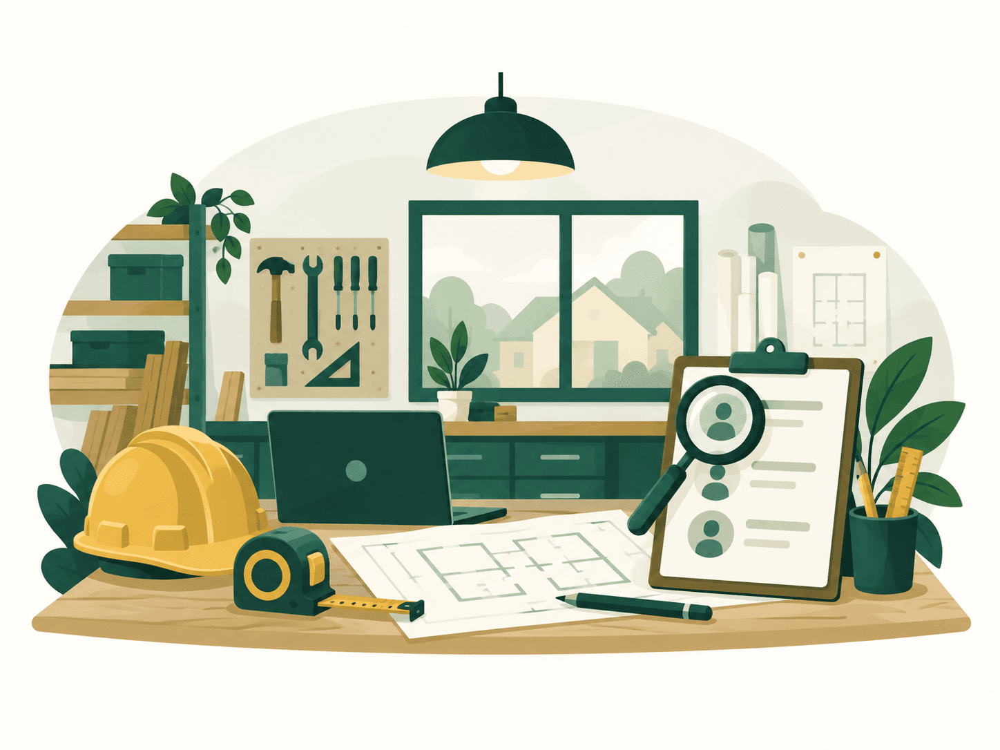 Editorial illustration for contractor prospect lists market research and B2B lead generation
