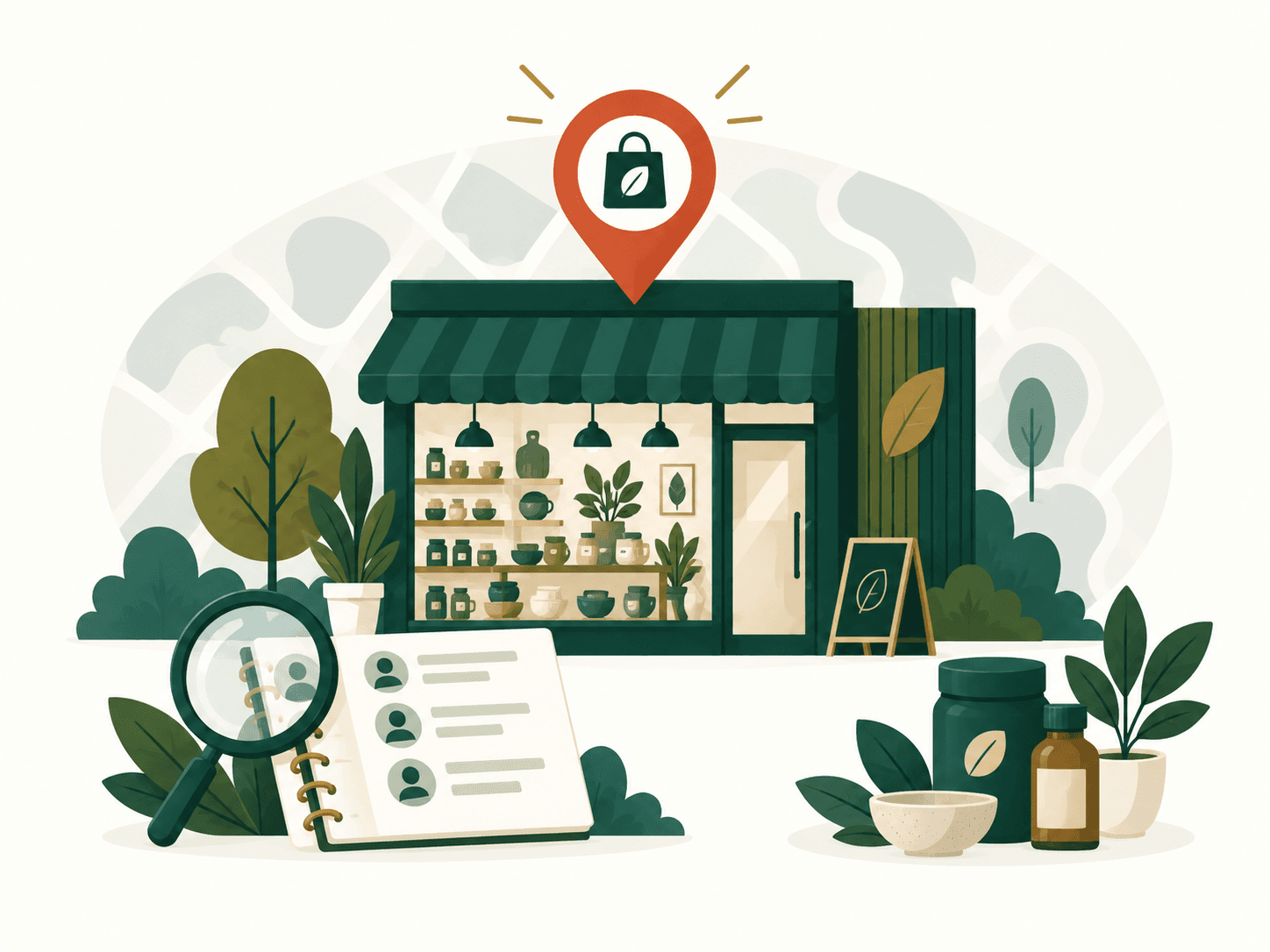 Editorial illustration for specialty retailer database market research and B2B lead generation