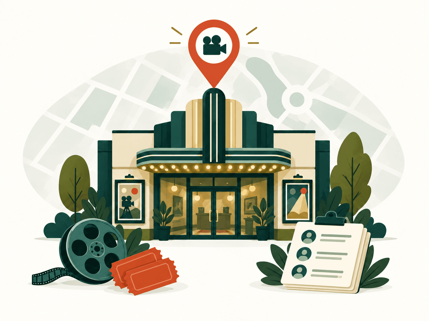 Editorial illustration for theatre buyer list market research and B2B lead generation