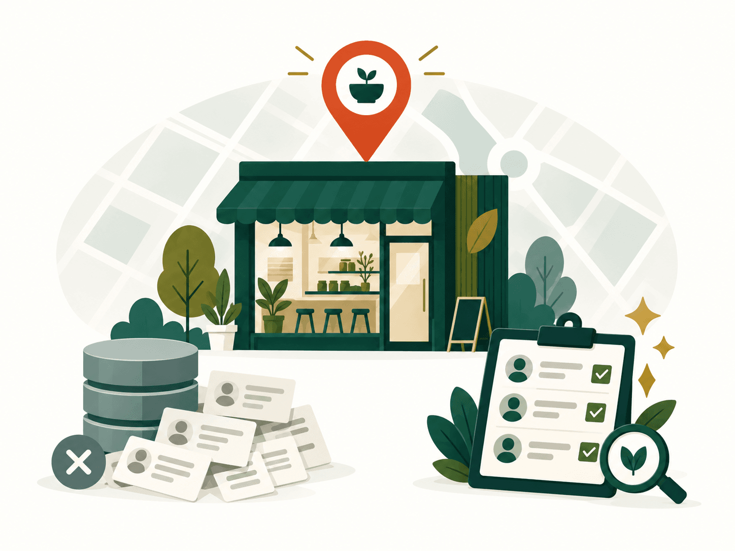 Editorial illustration for database vs custom lead research market research and B2B lead generation