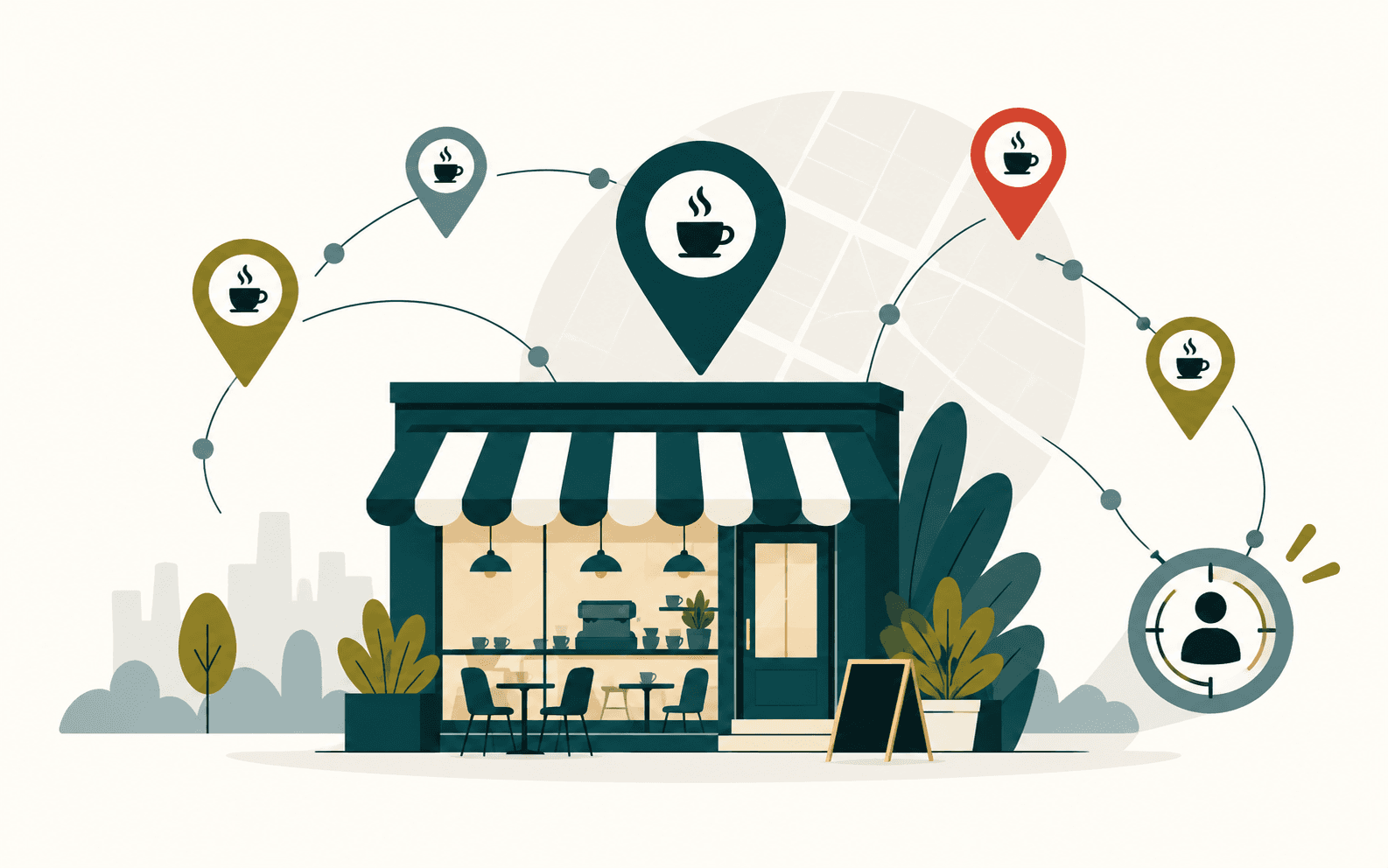 Editorial illustration for coffee shop leads market research and B2B lead generation