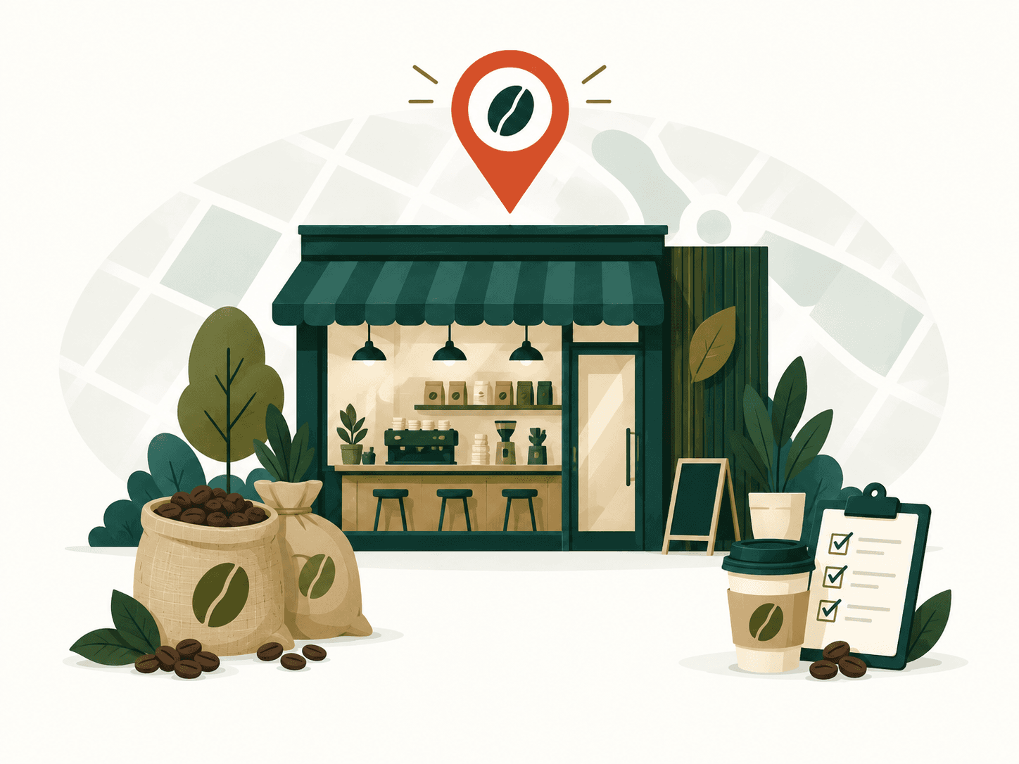 Editorial illustration for independent café buyers market research and B2B lead generation
