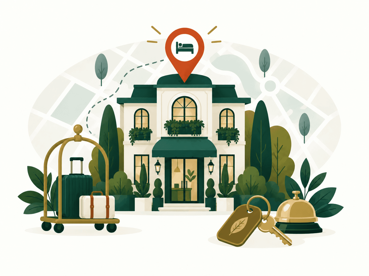 Editorial illustration for independent hotels market research and B2B lead generation