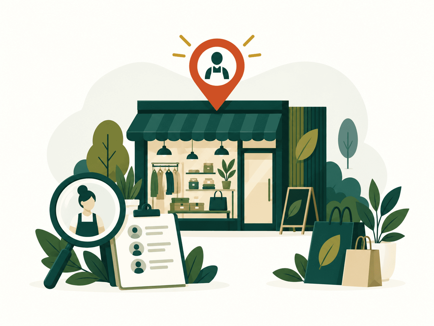 Editorial illustration for independent retail store owners market research and B2B lead generation