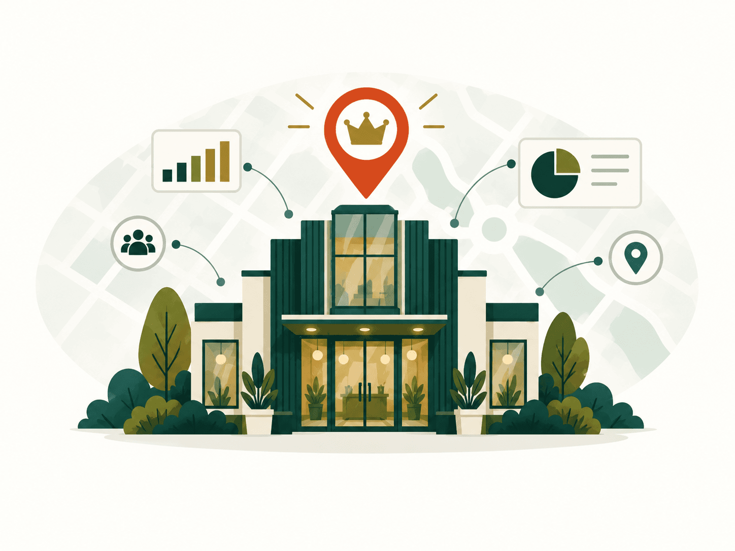 Editorial illustration for multi-location business decision makers market research and B2B lead generation