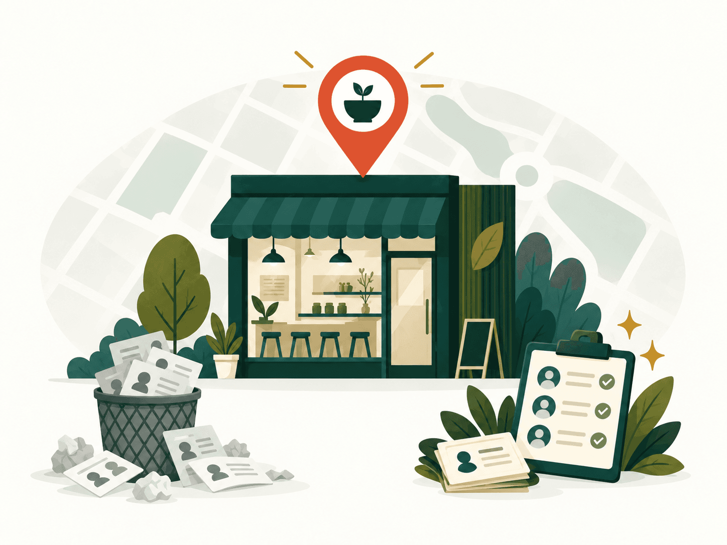 Editorial illustration for franchise lead generation market research and B2B lead generation