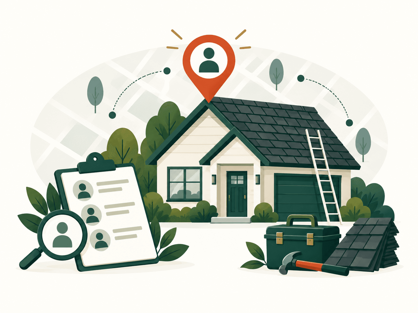 Editorial illustration for lead generation for roofing companies market research and B2B lead generation