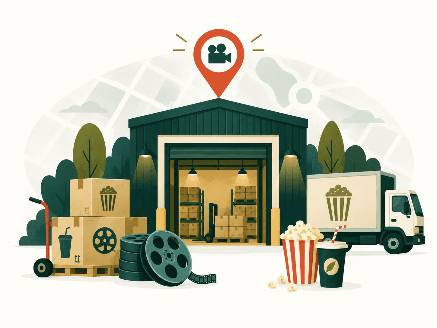 Editorial illustration for lead generation for suppliers selling to cinemas market research and B2B lead generation