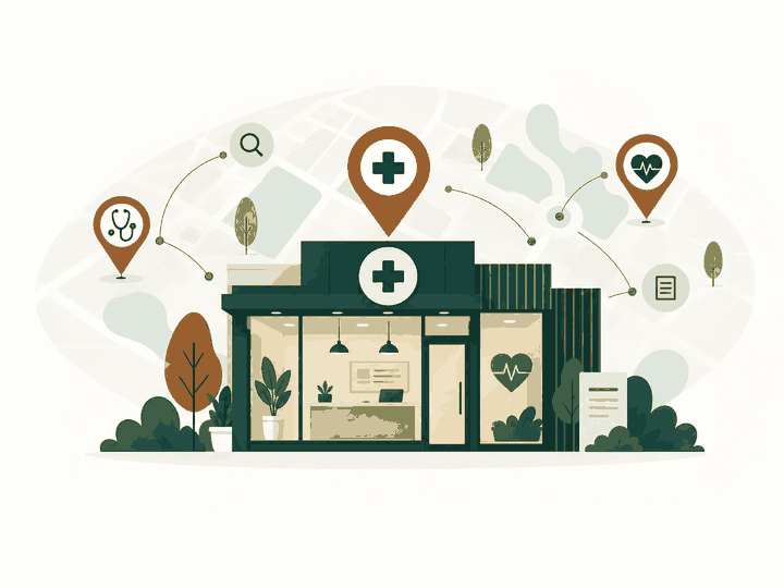 Editorial market universe illustration for B2B lead generation for private clinics