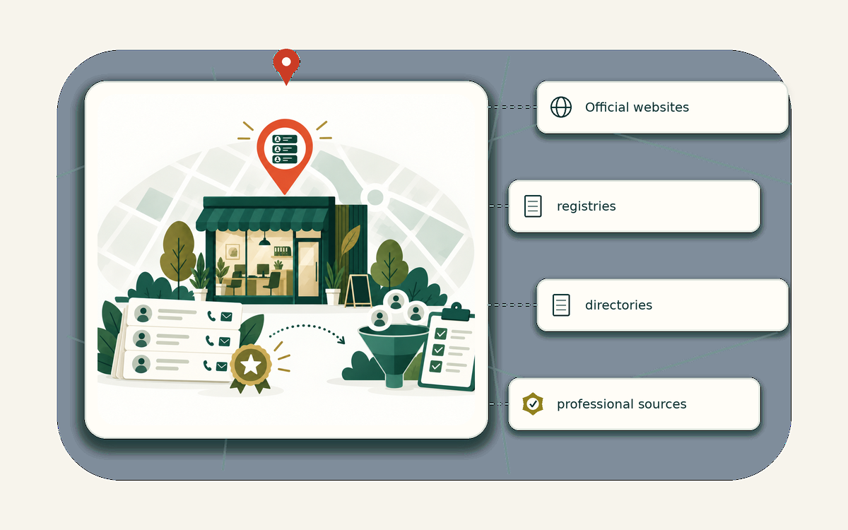 Editorial market universe illustration for lead list building services