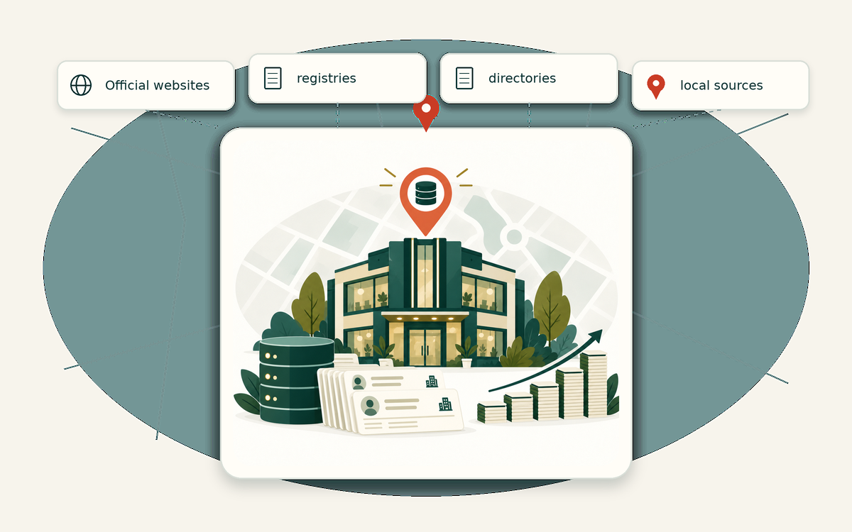 Editorial market universe illustration for company prospect database