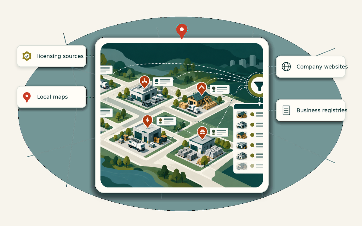 Editorial market universe illustration for contractor prospect lists