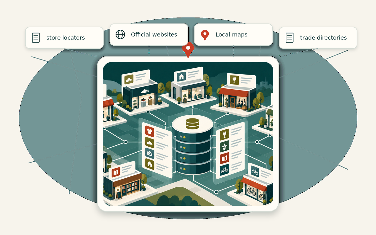 Editorial market universe illustration for specialty retailer database