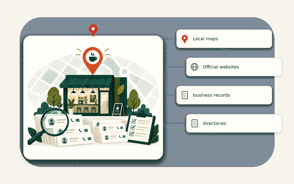 Editorial market universe illustration for local business data at scale