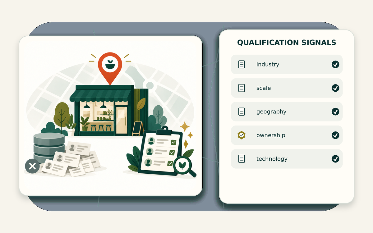 Qualification signal matrix for database vs custom lead research
