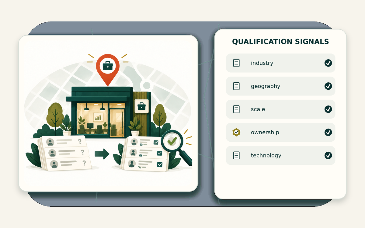 Qualification signal matrix for enrich large B2B lead lists
