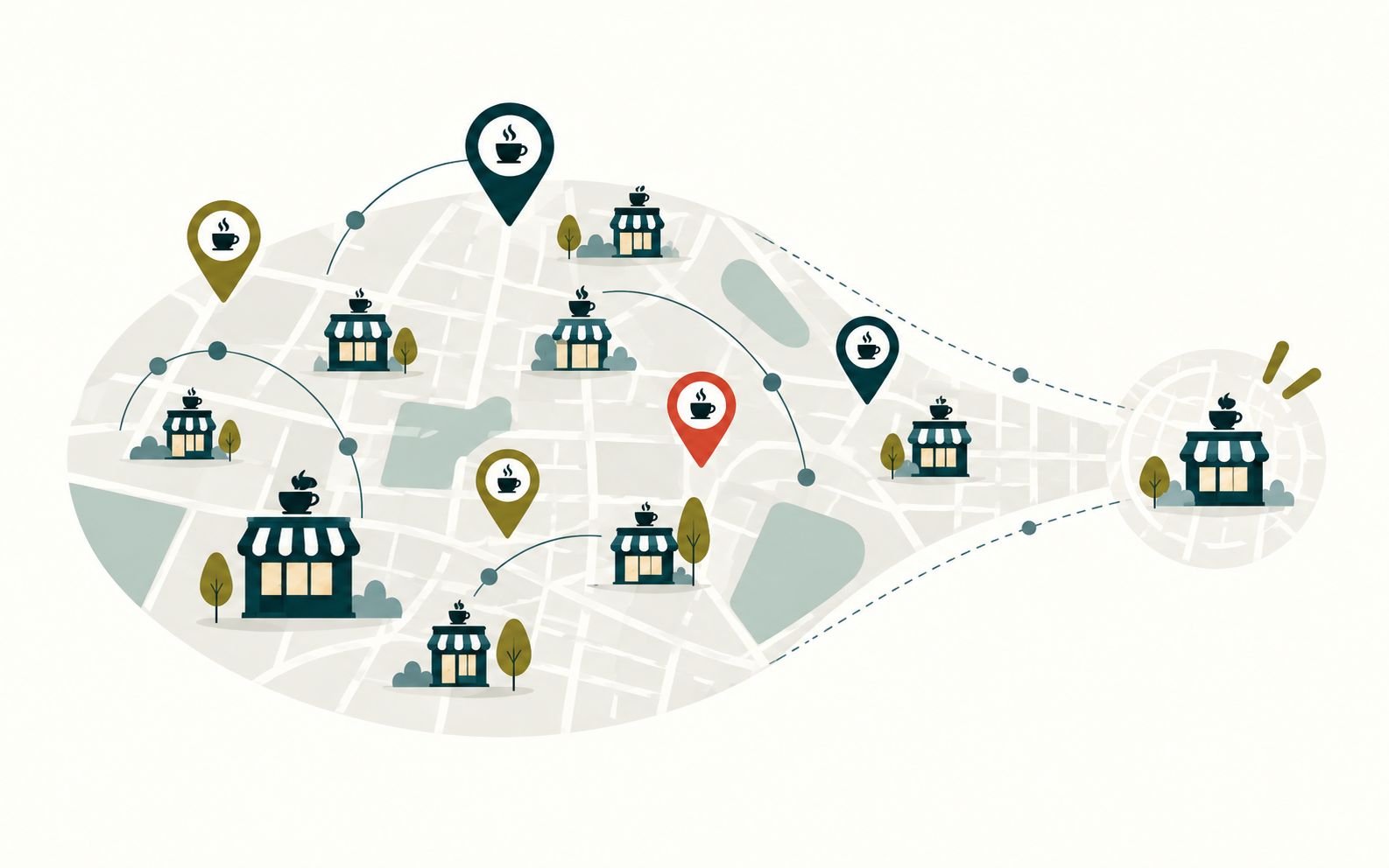 Editorial market universe illustration for coffee shop leads