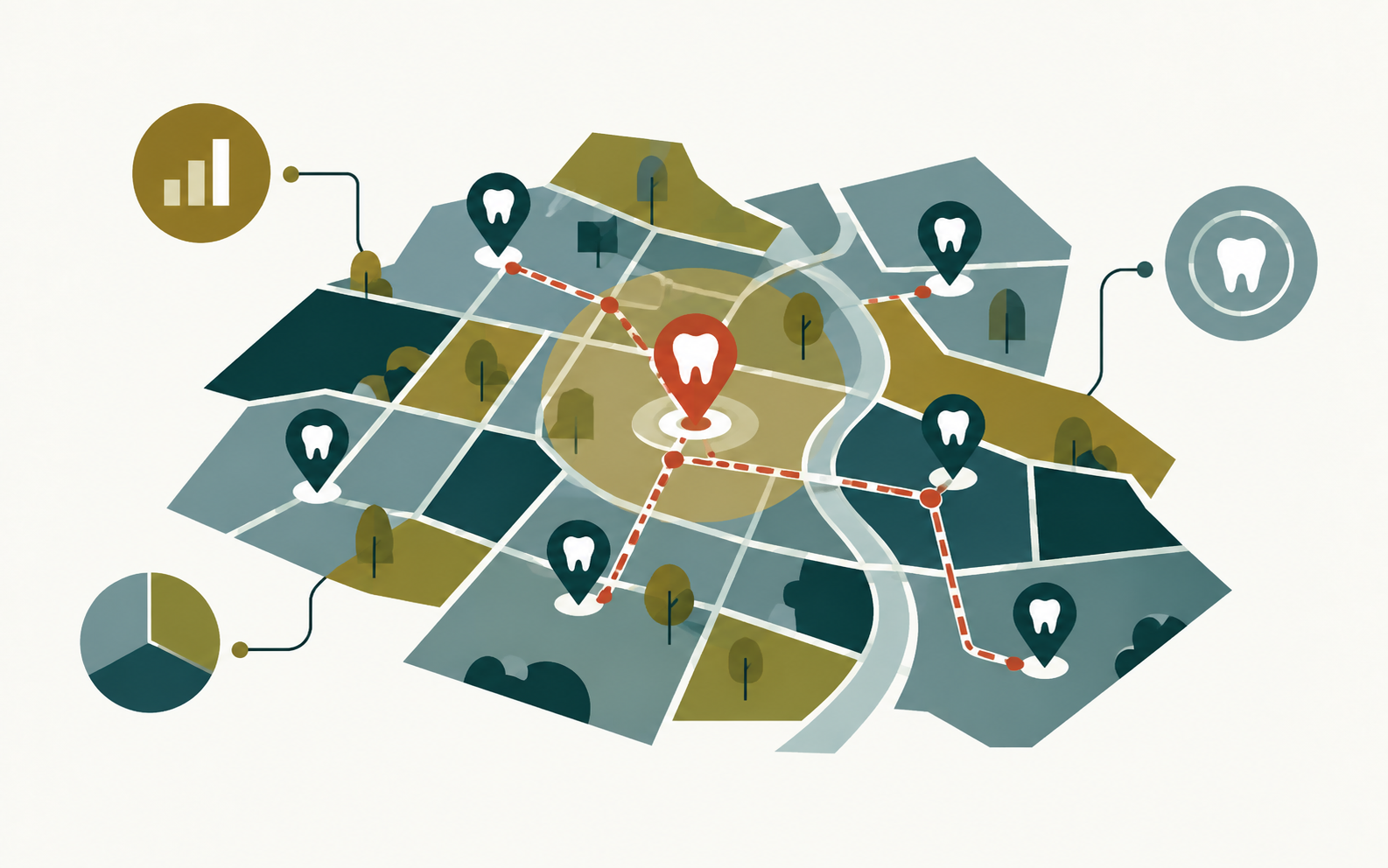 Editorial market universe illustration for dental practice owners