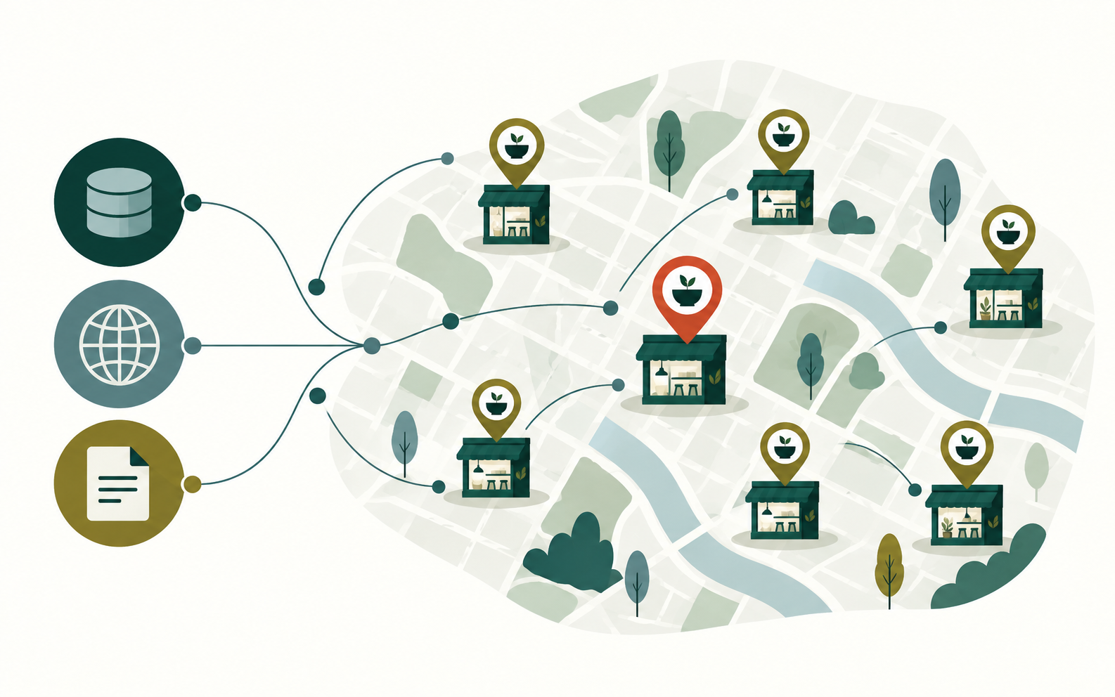 Editorial market universe illustration for matcha shops