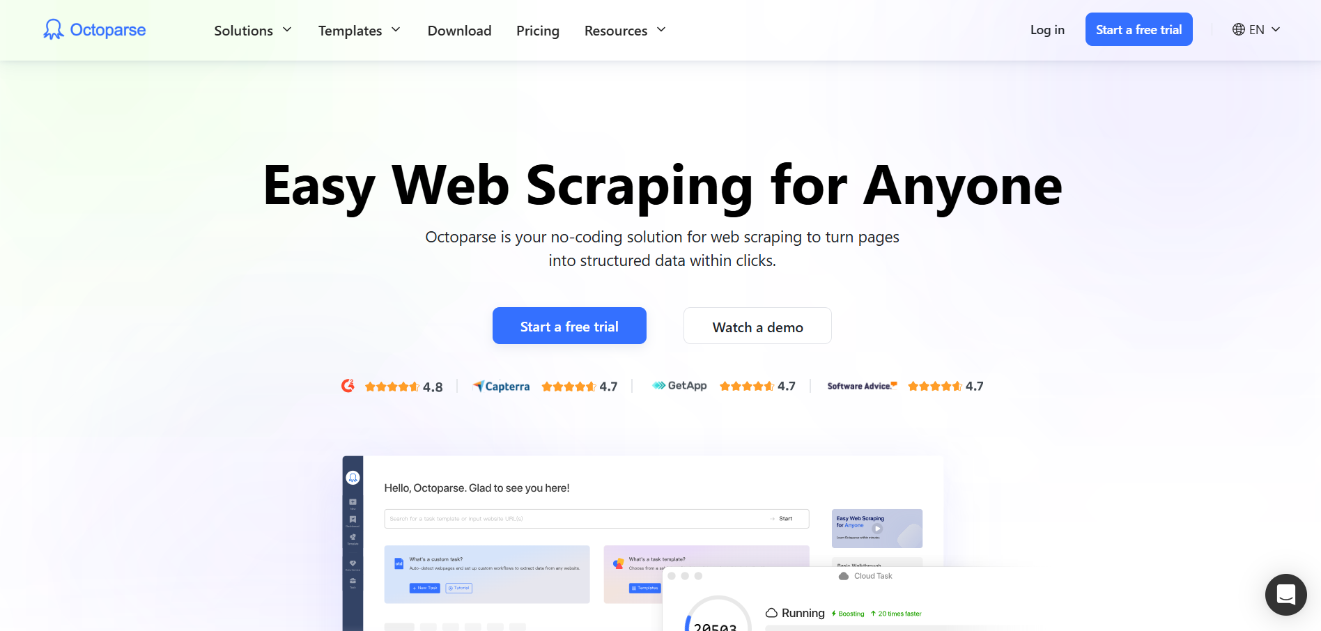 Octoparse Web Scraping Interface